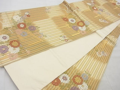 平和屋着物◎六通柄袋帯 唐織 竹垣菊文 金糸 逸品 BAAG4438th