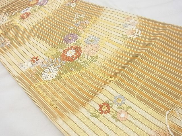 平和屋着物◎六通柄袋帯 唐織 竹垣菊文 金糸 逸品 BAAG4438th