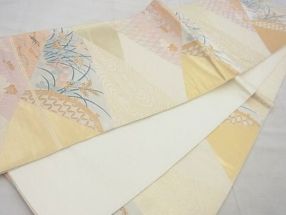 平和屋着物◎六通柄袋帯 唐織 切嵌流水花文 金銀糸 逸品 BAAG4446th