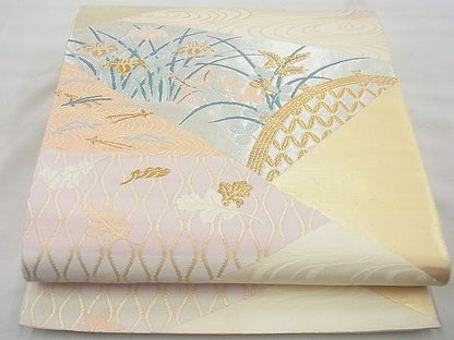 平和屋着物◎六通柄袋帯 唐織 切嵌流水花文 金銀糸 逸品 BAAG4446th