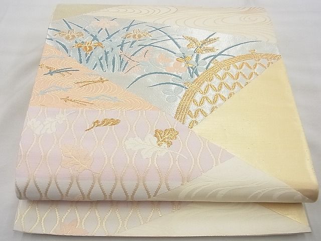 平和屋着物◎六通柄袋帯 唐織 切嵌流水花文 金銀糸 逸品 BAAG4446th
