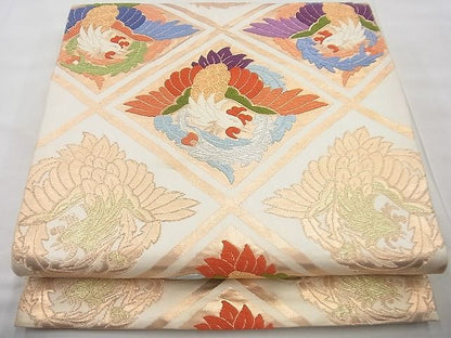 平和屋着物◎六通柄袋帯 唐織 鳳凰菱文様 金銀糸 逸品 BAAG4431th