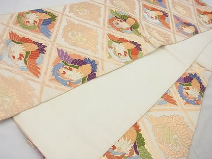 平和屋着物◎六通柄袋帯 唐織 鳳凰菱文様 金銀糸 逸品 BAAG4431th