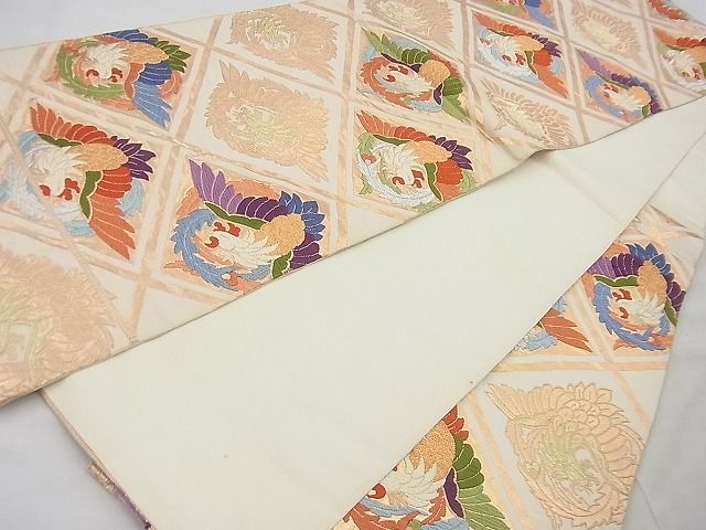 平和屋着物◎六通柄袋帯 唐織 鳳凰菱文様 金銀糸 逸品 BAAG4431th