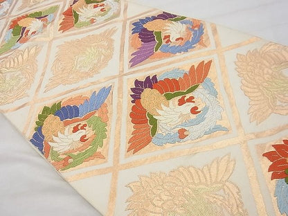 平和屋着物◎六通柄袋帯 唐織 鳳凰菱文様 金銀糸 逸品 BAAG4431th