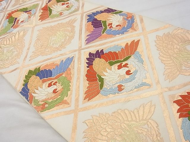 平和屋着物◎六通柄袋帯 唐織 鳳凰菱文様 金銀糸 逸品 BAAG4431th