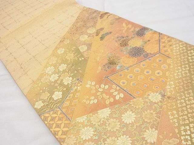 平和屋着物◎太鼓柄袋帯 切嵌吉祥花唐草文 金彩 逸品 BAAG4454th