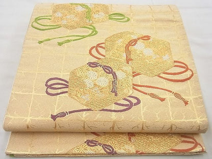 平和屋着物◎六通柄袋帯　唐織　文箱文様　金銀糸　逸品　BAAG4459th