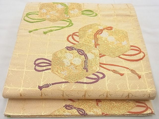 平和屋着物◎六通柄袋帯　唐織　文箱文様　金銀糸　逸品　BAAG4459th