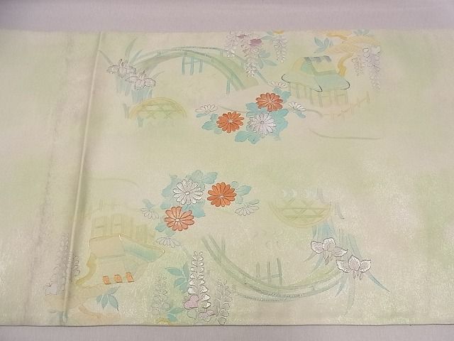 平和屋着物◎太鼓柄袋帯 刺繍 風景文 銀糸 逸品 CAAF0648dy