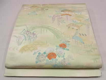 平和屋着物◎太鼓柄袋帯 刺繍 風景文 銀糸 逸品 CAAF0648dy