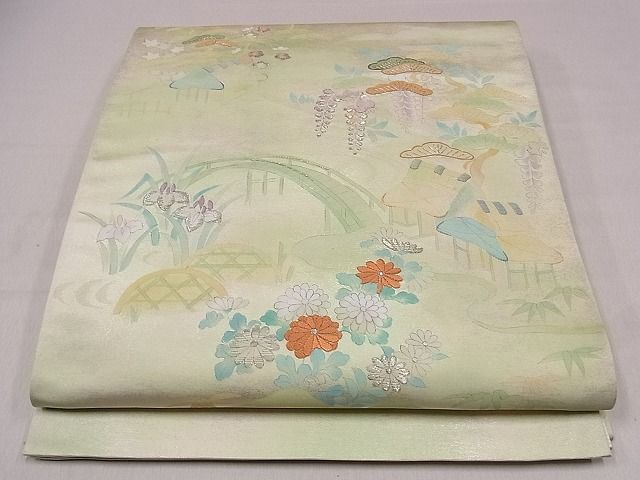 平和屋着物◎太鼓柄袋帯 刺繍 風景文 銀糸 逸品 CAAF0648dy