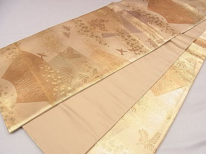 平和屋着物◎六通柄袋帯 地紙花鳥文 金糸 逸品 CAAF0655dy
