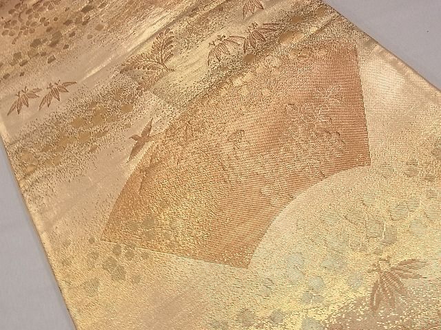 平和屋着物◎六通柄袋帯 地紙花鳥文 金糸 逸品 CAAF0655dy