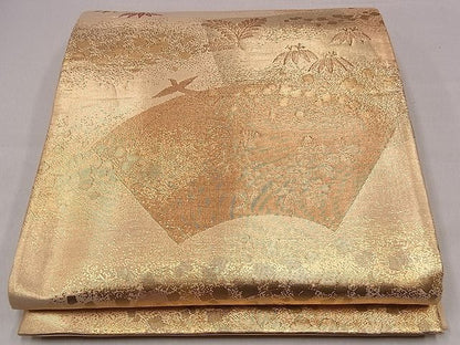 平和屋着物◎六通柄袋帯 地紙花鳥文 金糸 逸品 CAAF0655dy