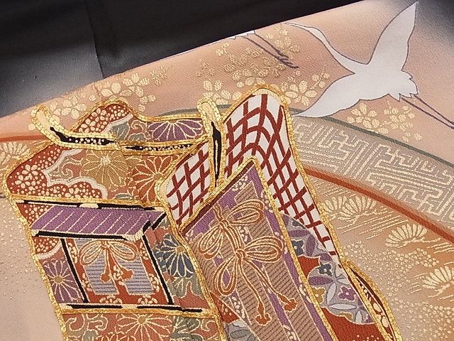 平和屋着物■豪華黒留袖　駒刺繍　御所車飛鶴花文　暈し染め　金彩　逸品　CAAF0707dy