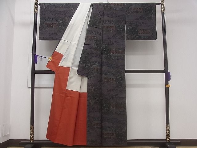 平和屋着物■上質な紬 風景樹林文 逸品 CAAF0211ev