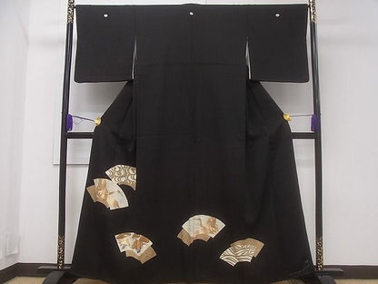 平和屋着物■豪華黒留袖 駒刺繍 地紙重ね飛鶴文 金彩 逸品 CAAF0274ev