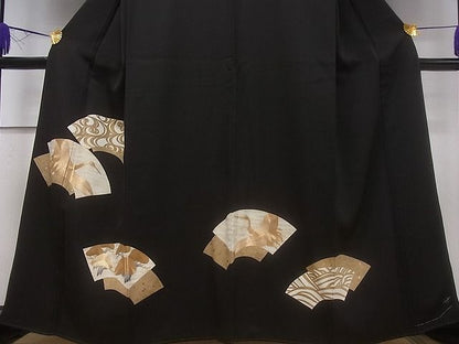 平和屋着物■豪華黒留袖 駒刺繍 地紙重ね飛鶴文 金彩 逸品 CAAF0274ev