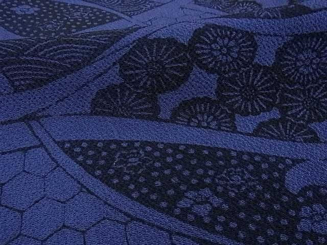 平和屋着物□本藍 型絵染 小紋 立波花文 鬼しぼ縮緬