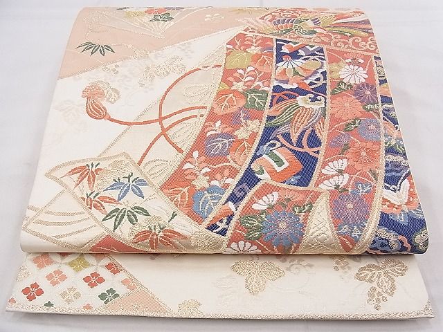 平和屋着物◎六通柄袋帯 唐織 上代王朝裂取文 金糸 逸品 BAAF7533wk