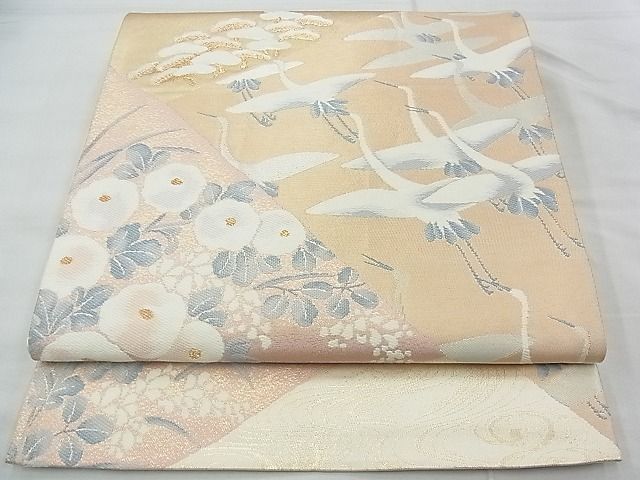 平和屋着物◎六通柄袋帯 唐織 琳派飛鶴菊松文 金銀糸 逸品 BAAF7523wk