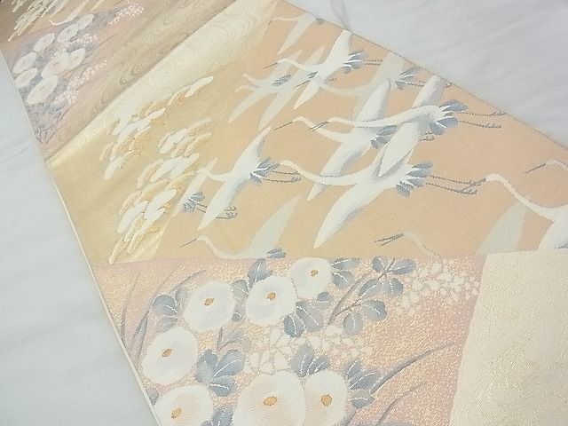 平和屋着物◎六通柄袋帯 唐織 琳派飛鶴菊松文 金銀糸 逸品 BAAF7523wk