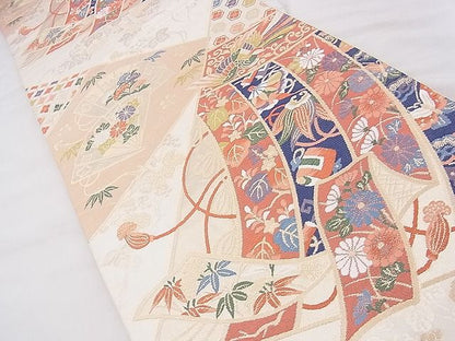 平和屋着物◎六通柄袋帯 唐織 上代王朝裂取文 金糸 逸品 BAAF7533wk