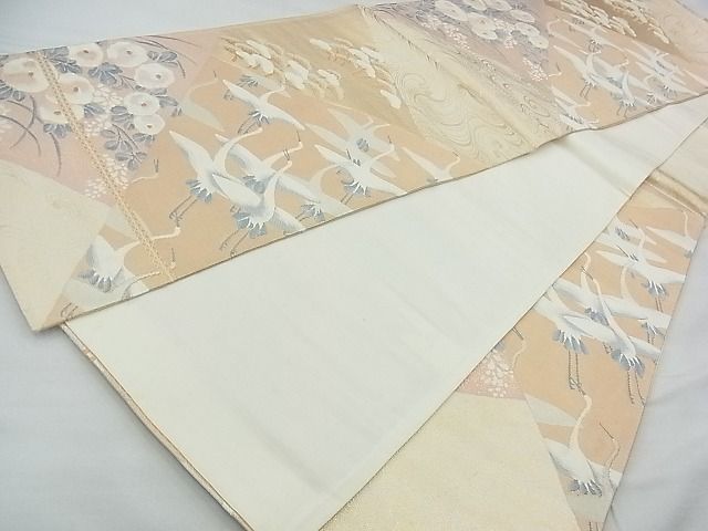平和屋着物◎六通柄袋帯 唐織 琳派飛鶴菊松文 金銀糸 逸品 BAAF7523wk