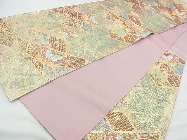 平和屋着物◎六通柄袋帯 唐織 菱吉祥花蝶文 金糸 逸品 BAAF7516wk