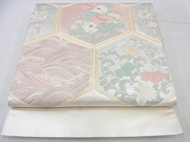 平和屋着物◎太鼓柄袋帯 刺繍 亀甲花文 逸品 BAAF7544wk