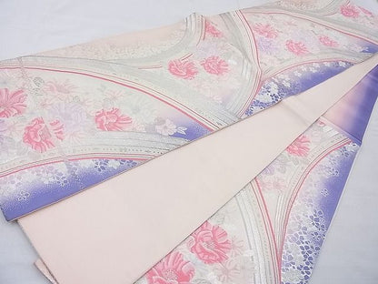 平和屋着物◎六通柄袋帯 唐織 草花文 銀糸 逸品 BAAG1655cm