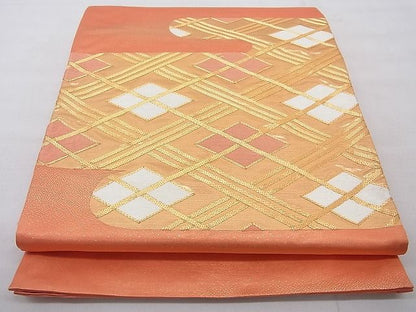 平和屋着物◎太鼓柄袋帯 駒刺繍 菱文 金糸 逸品 BAAG1684cm