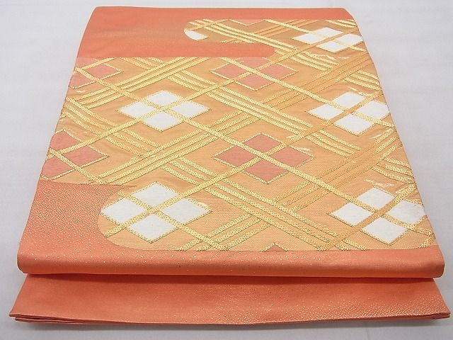 平和屋着物◎太鼓柄袋帯 駒刺繍 菱文 金糸 逸品 BAAG1684cm