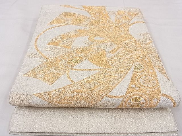 平和屋着物◎太鼓柄袋帯 綴れ 束ね熨斗吉祥文 金糸 逸品 BAAG0009if