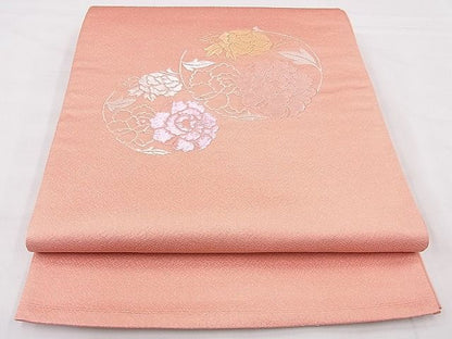 平和屋着物◎太鼓柄袋帯 華刺繍 平安蒔絵 牡丹 金銀糸 逸品 BAAG0029if