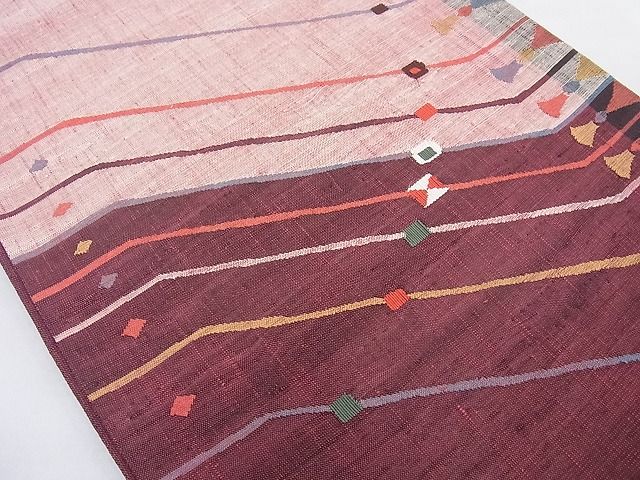 平和屋着物◎太鼓柄袋帯 紬地 幾何学文様 逸品 BAAG1660cm