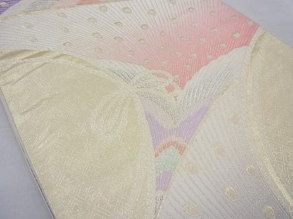 平和屋着物◎六通柄袋帯 唐織 孔雀花文 金銀糸 逸品 BAAG1659cm