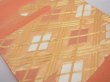 平和屋着物◎太鼓柄袋帯 駒刺繍 菱文 金糸 逸品 BAAG1684cm