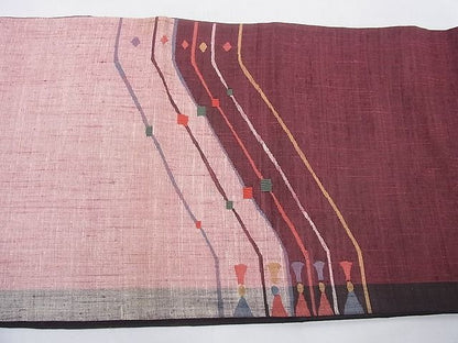 平和屋着物◎太鼓柄袋帯 紬地 幾何学文様 逸品 BAAG1660cm