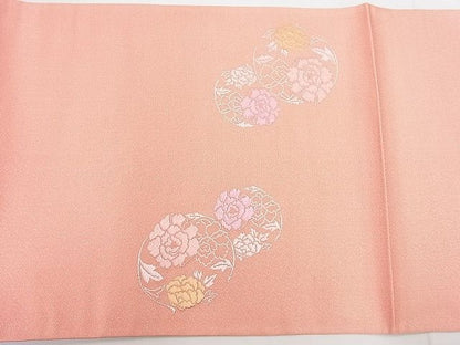 平和屋着物◎太鼓柄袋帯 華刺繍 平安蒔絵 牡丹 金銀糸 逸品 BAAG0029if