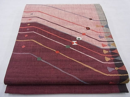 平和屋着物◎太鼓柄袋帯 紬地 幾何学文様 逸品 BAAG1660cm