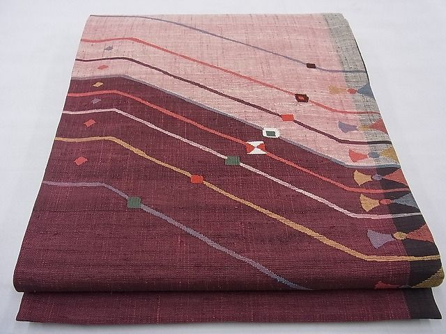 平和屋着物◎太鼓柄袋帯 紬地 幾何学文様 逸品 BAAG1660cm