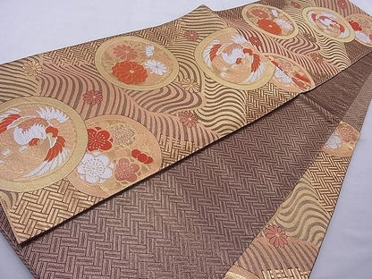 平和屋着物◎六通柄袋帯 唐織 丸紋有職文 金糸 逸品 BAAG1697cm