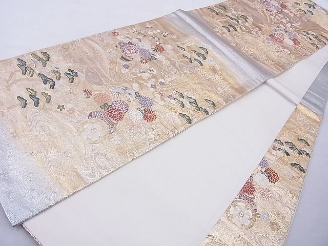 平和屋着物◎六通柄袋帯 唐織 花車文 金銀糸 逸品 BAAG1698cm