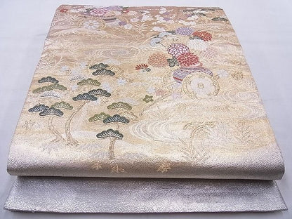平和屋着物◎六通柄袋帯 唐織 花車文 金銀糸 逸品 BAAG1698cm