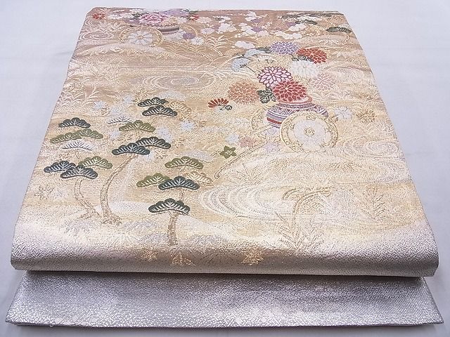 平和屋着物◎六通柄袋帯 唐織 花車文 金銀糸 逸品 BAAG1698cm