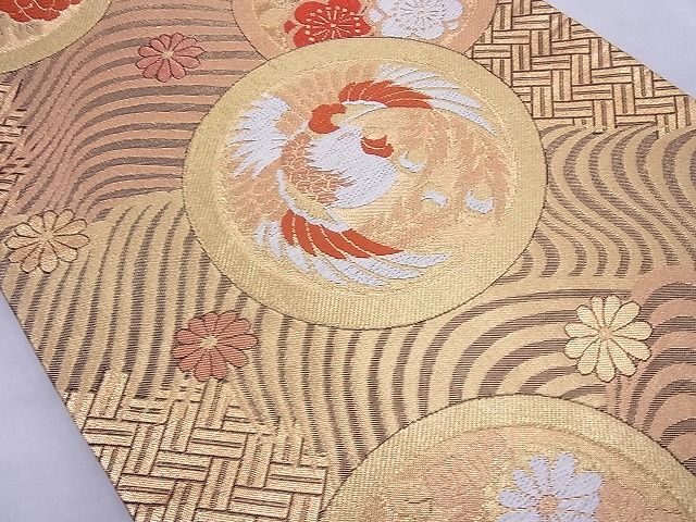 平和屋着物◎六通柄袋帯 唐織 丸紋有職文 金糸 逸品 BAAG1697cm