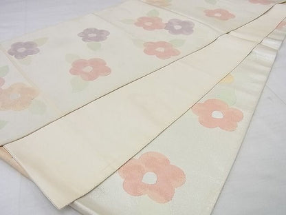 平和屋着物◎六通柄袋帯 椿 銀糸 逸品 BAAG0083if