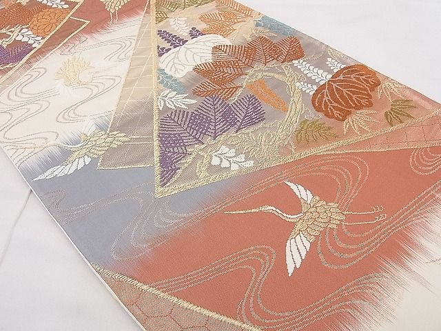 平和屋着物◎六通柄袋帯 唐織 飛鶴桐松文 金糸 逸品 BAAG0008if